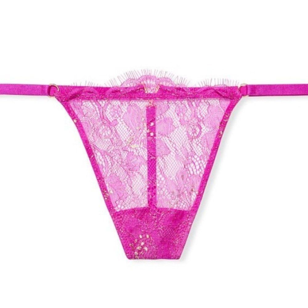 New Victoria's Secret Love V-String Very Sexy Thong Panty Lace Mesh Underwear L